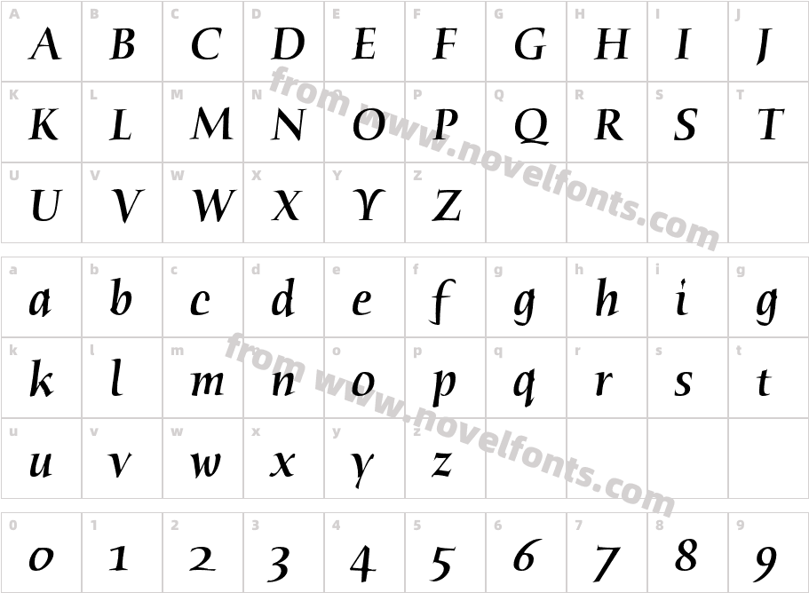 HumanaSerifITCStd-MediumItalicCharacter Map