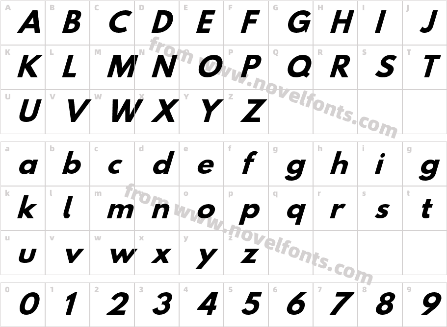 Hussar Bold Extended Oblique ThreeCharacter Map