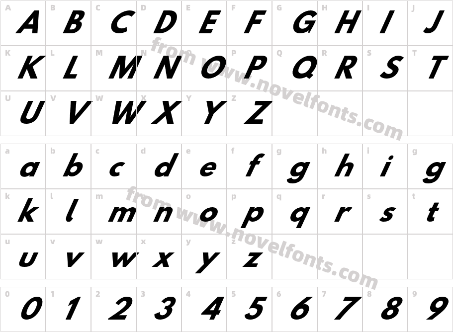 Hussar Bold Oblique FiveCharacter Map