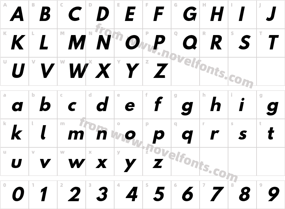 Hussar Bold Oblique TwoCharacter Map