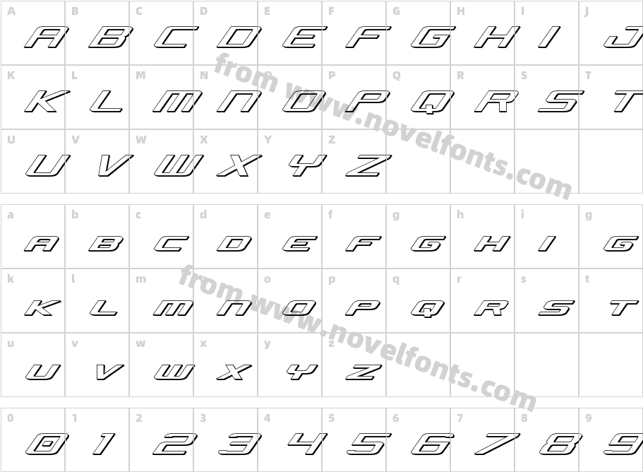 Concielian Jet 3D ItalicCharacter Map