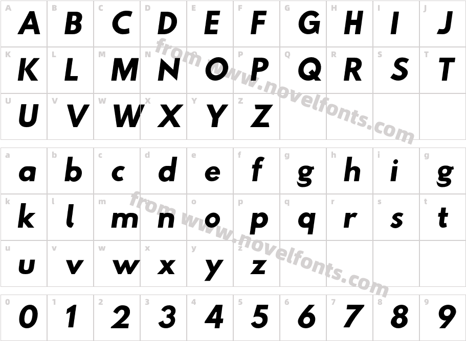 Hussar Woodtype Bold ObliqueCharacter Map