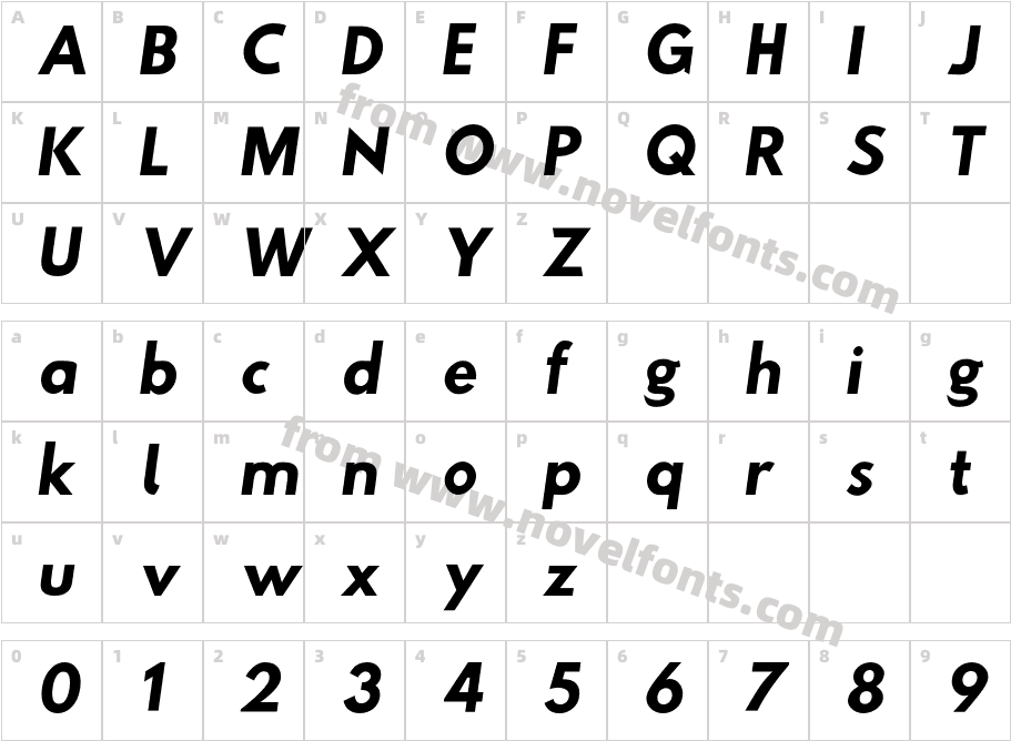 Hussar Woodtype SemiBold ObliqueCharacter Map