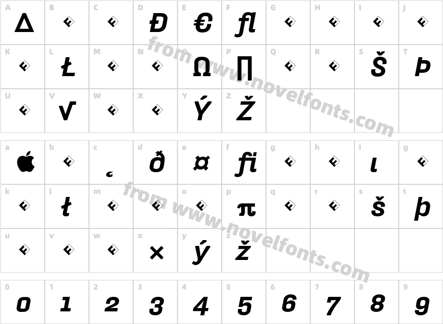 HydraText-BlackItalicExpertCharacter Map