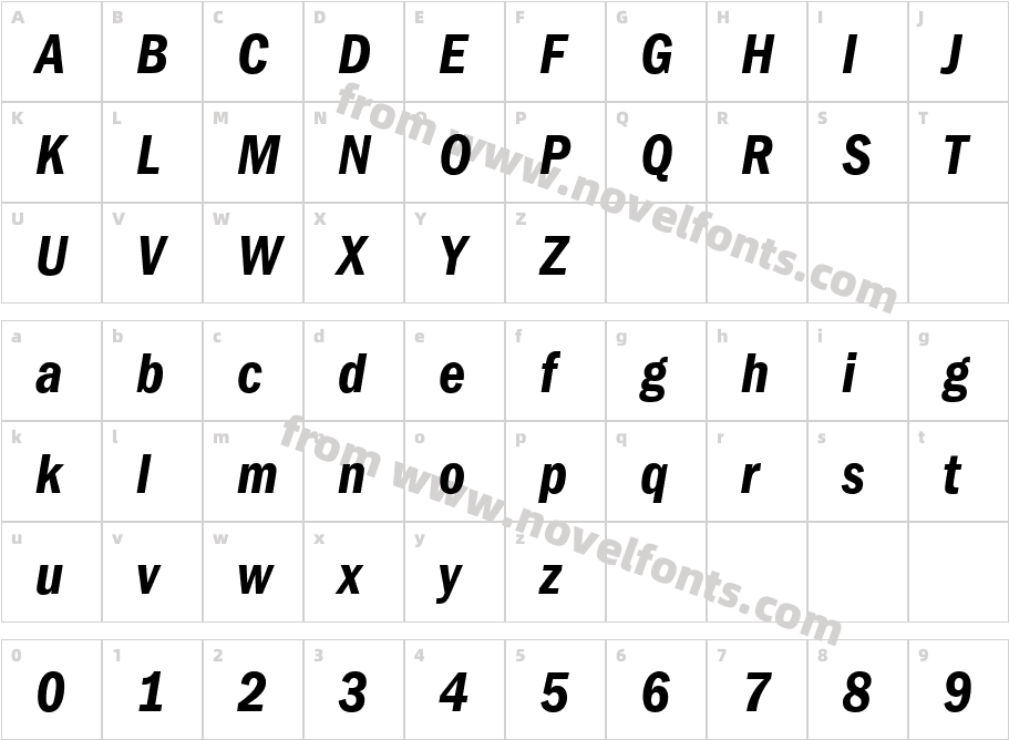 ITC Franklin Gothic LT Demi Condensed ItalicCharacter Map