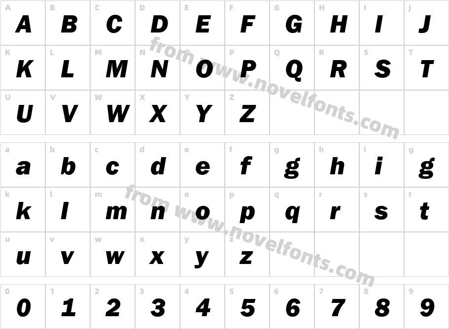 ITC Franklin Gothic LT Heavy ItalicCharacter Map