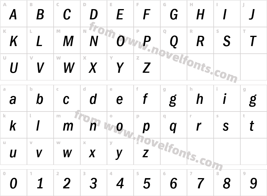 ITC Franklin Gothic LT Medium Condensed ItalicCharacter Map