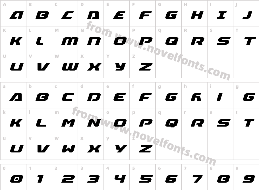 Iapetus Condensed ItalicCharacter Map