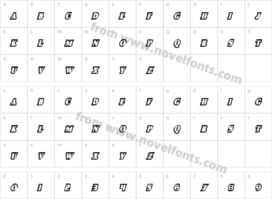 Icebox Art Condensed ItalicCharacter Map