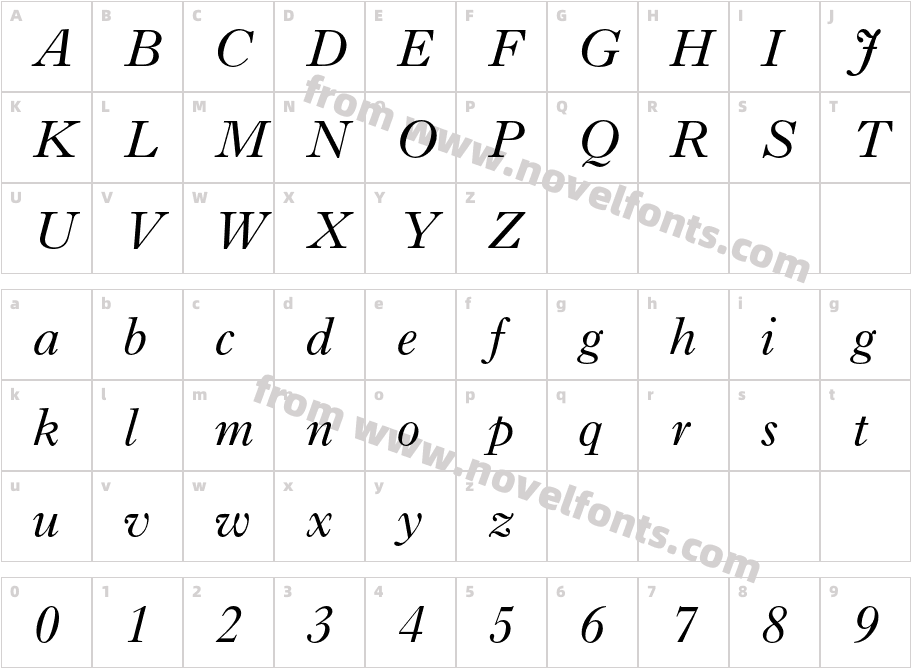 ImprintMTStd-ItalicCharacter Map