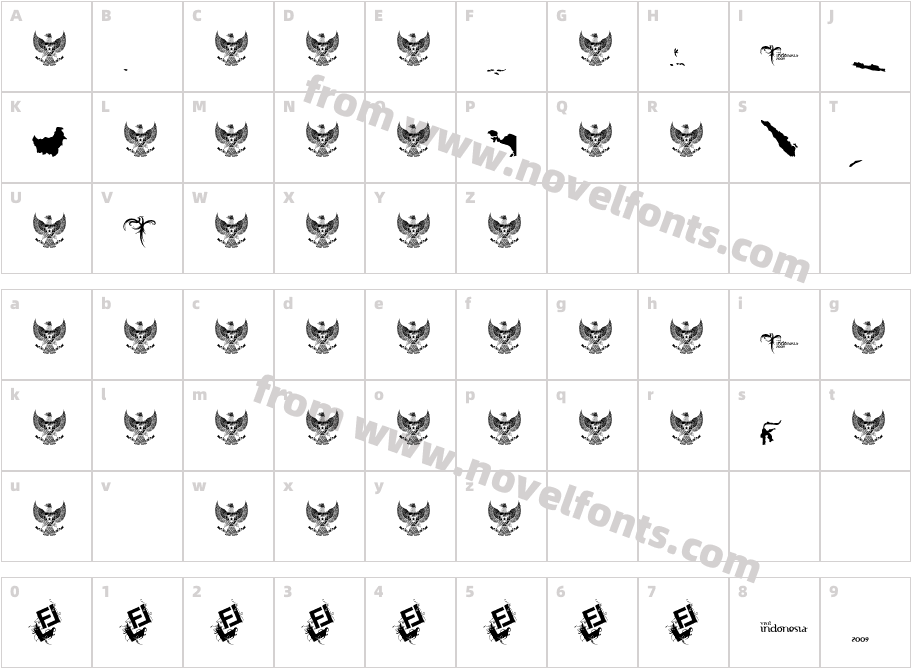 IndonesianaKhatulistiwaniaCharacter Map