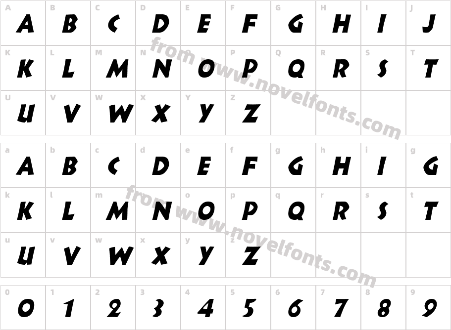 Indy Condensed ItalicCharacter Map