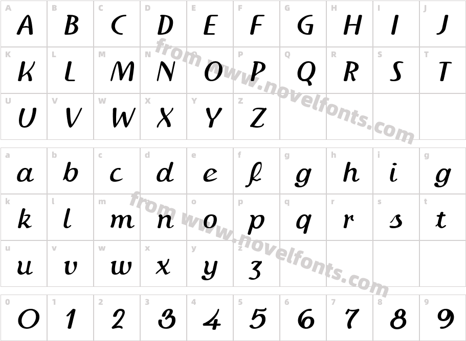 IngrianaCasual BoldItalicCharacter Map