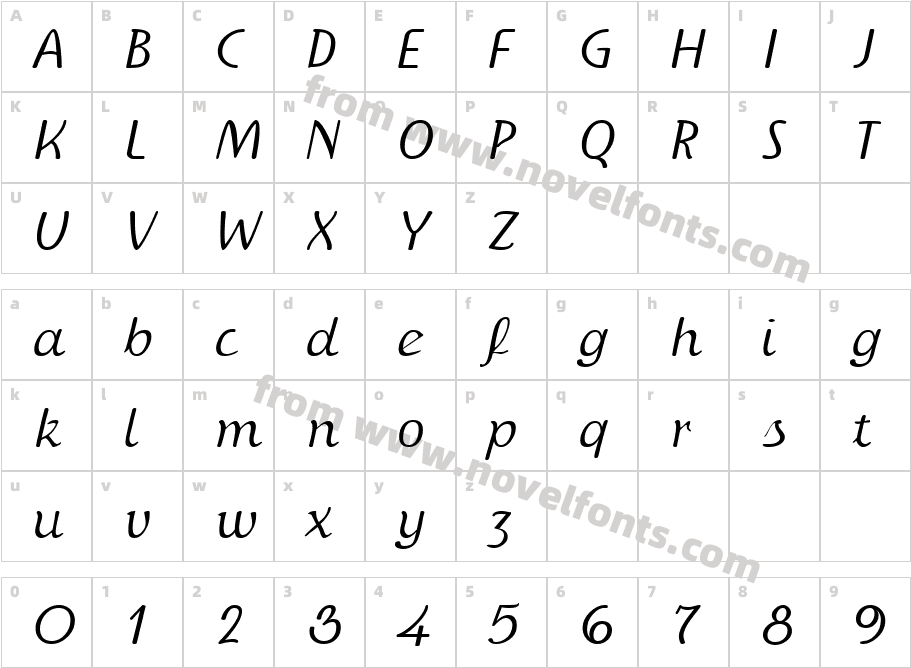 IngrianaCasual ItalicCharacter Map