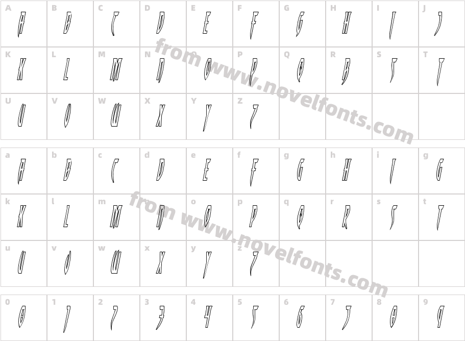 Inhumanity Outline ItalicCharacter Map