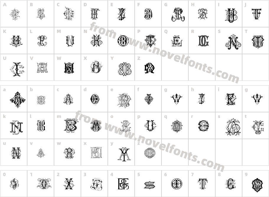 Intellecta Monograms Random SamplesCharacter Map