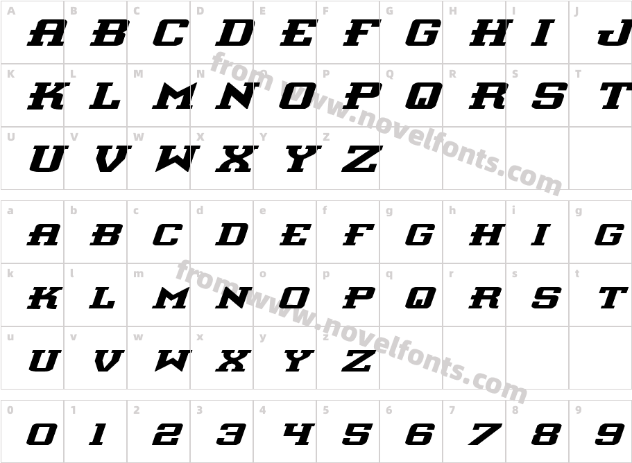 Interceptor Expanded ItalicCharacter Map