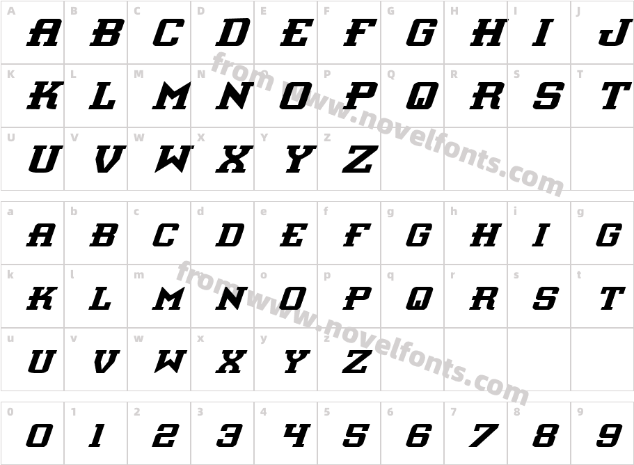 Interceptor ItalicCharacter Map