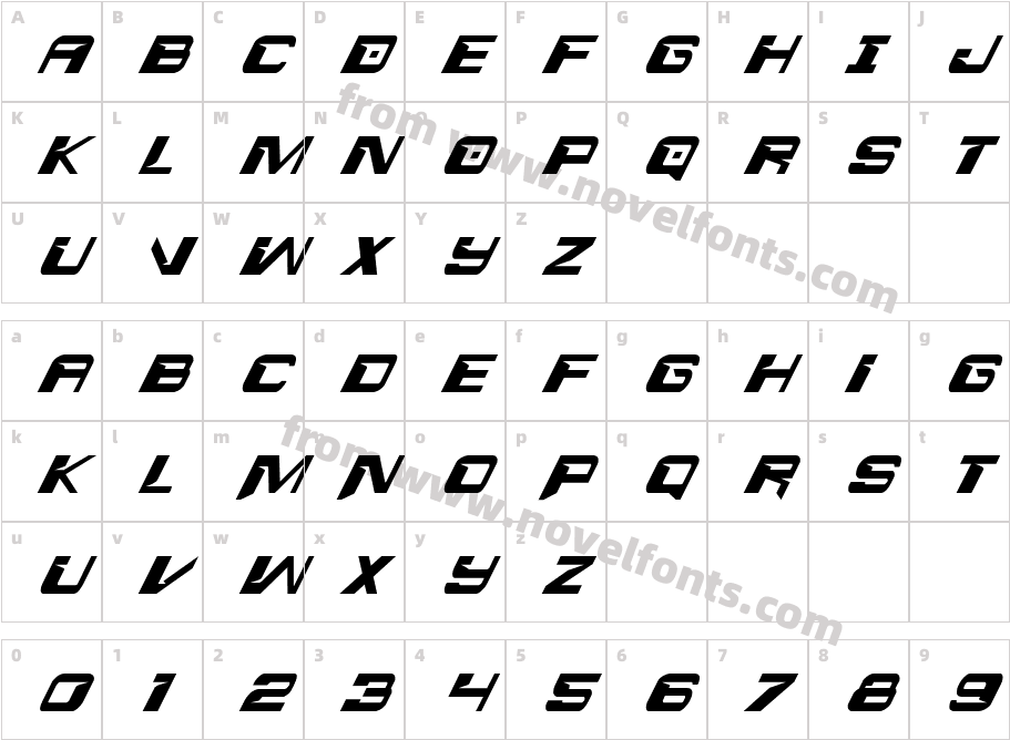 Interdiction Condensed ItalicCharacter Map