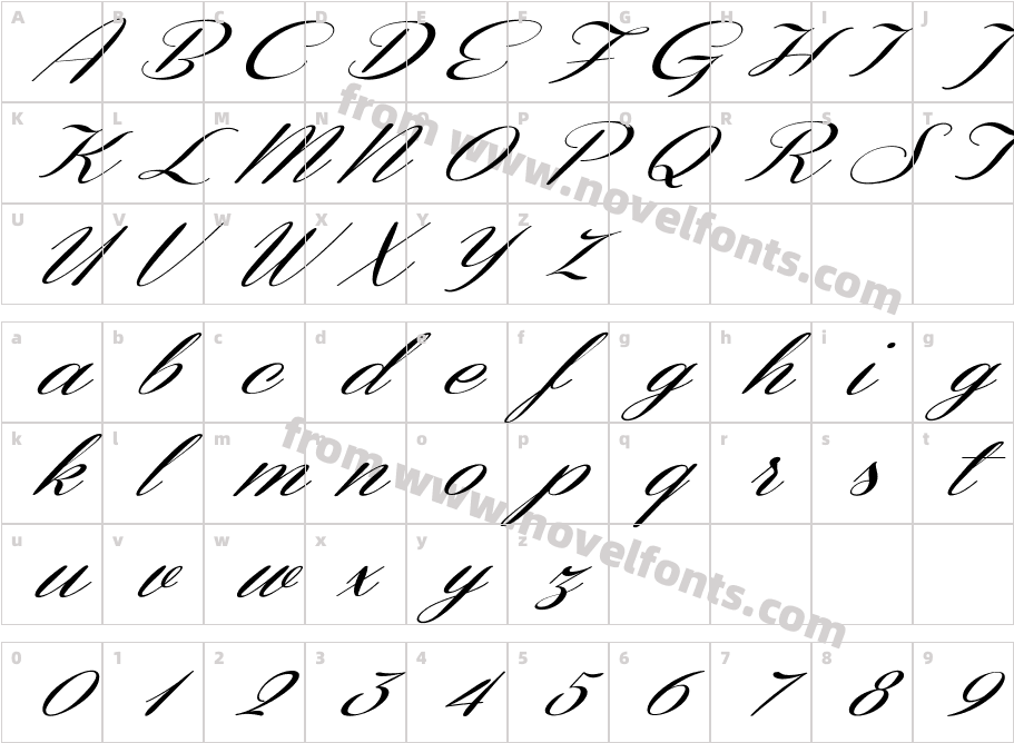 Coneria Script Slanted DemoCharacter Map