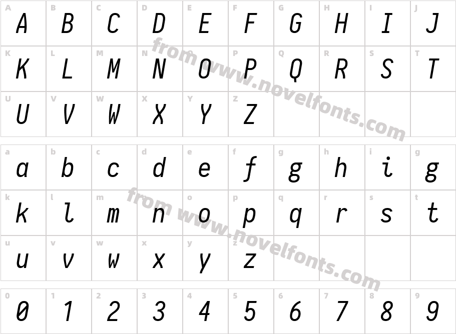 Iosevka ItalicCharacter Map