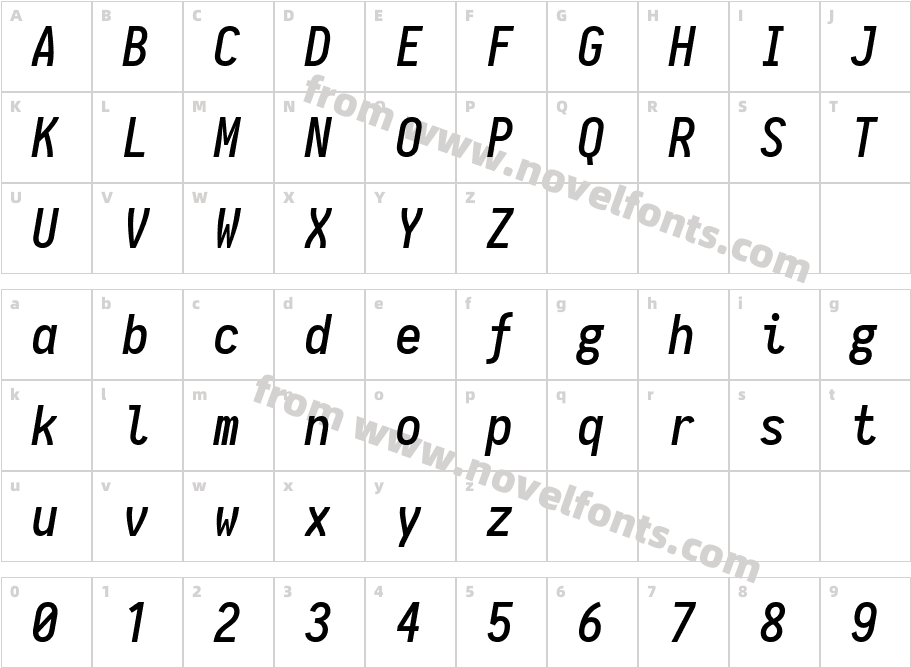 Iosevka Medium ItalicCharacter Map