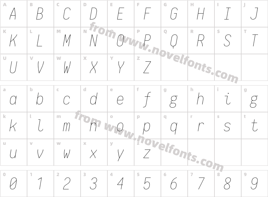 Iosevka Thin ItalicCharacter Map