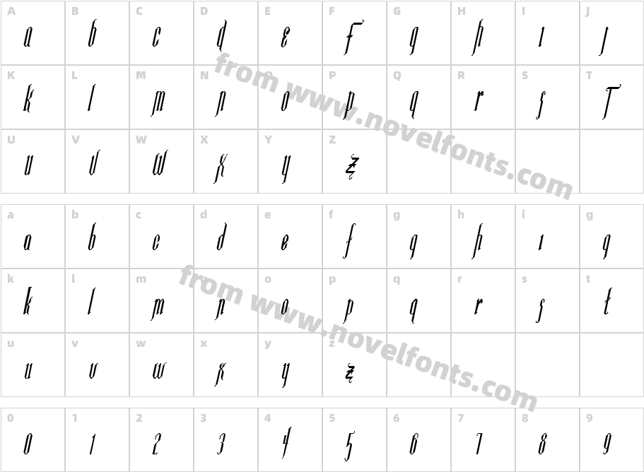 Ipswich-Condensed Bold ItalicCharacter Map