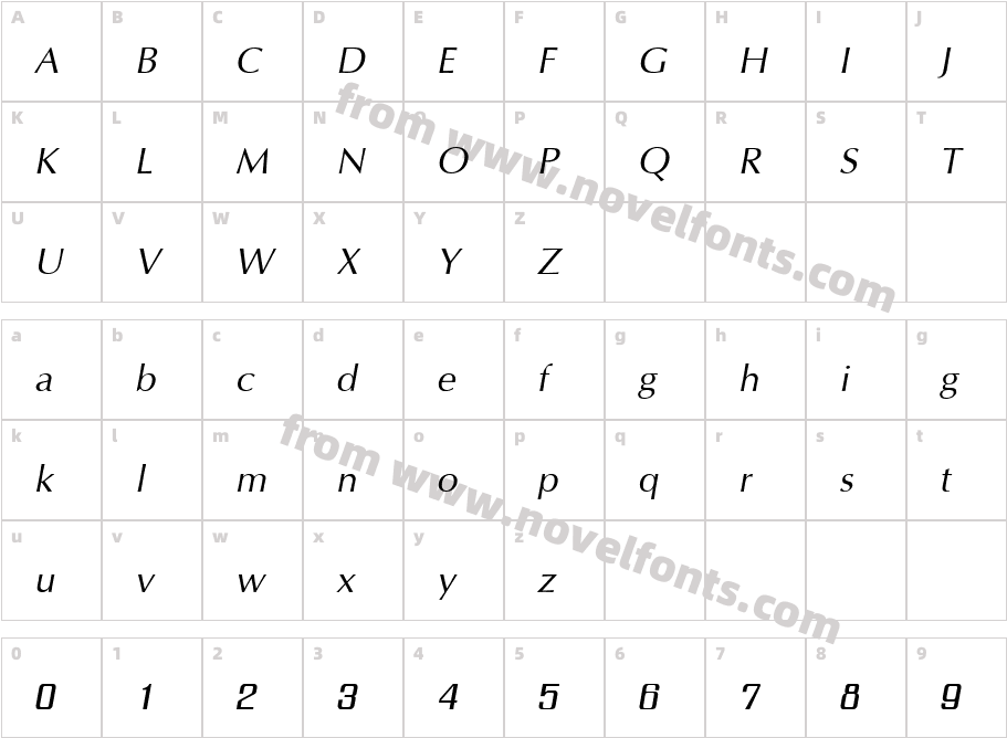 IrisUPC ItalicCharacter Map