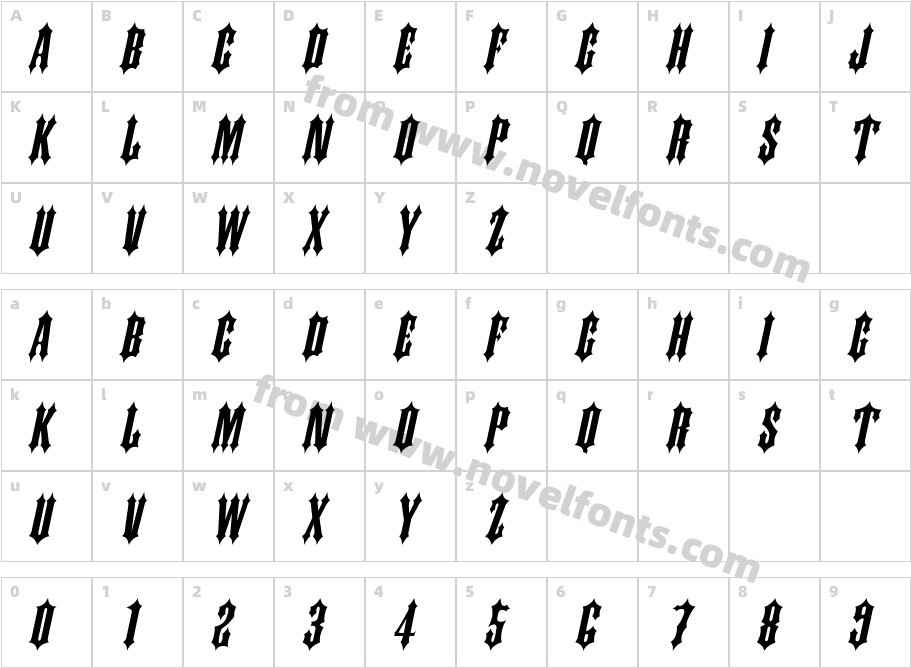 Ironwork Wide ItalicCharacter Map