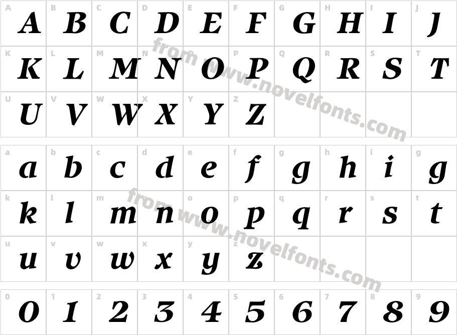 IsbellBoldItalicCharacter Map