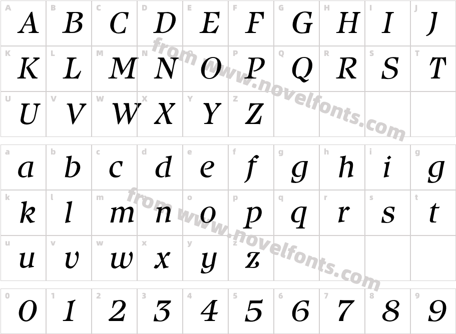 IsbellBookItalicCharacter Map