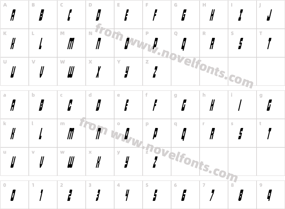 Isomorph Condensed ItalicCharacter Map