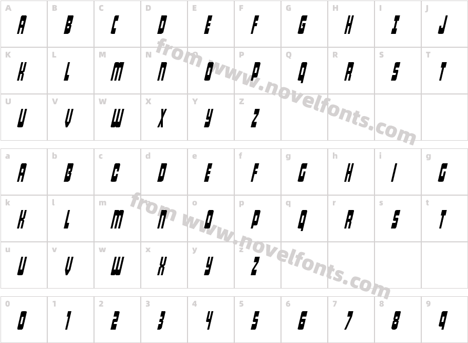 Isomorph ItalicCharacter Map