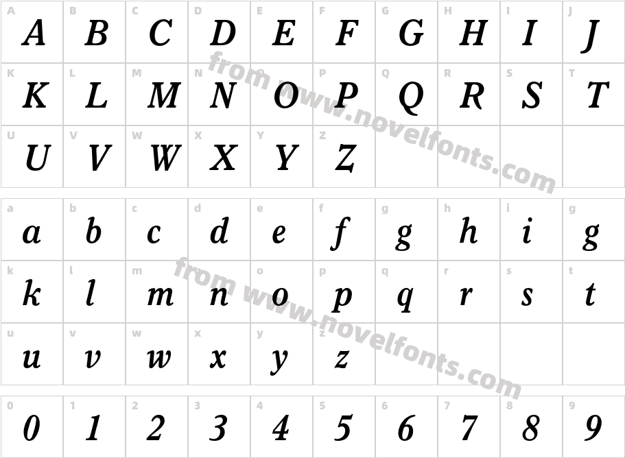 ItalianOldStyleMT-BoldItalicCharacter Map