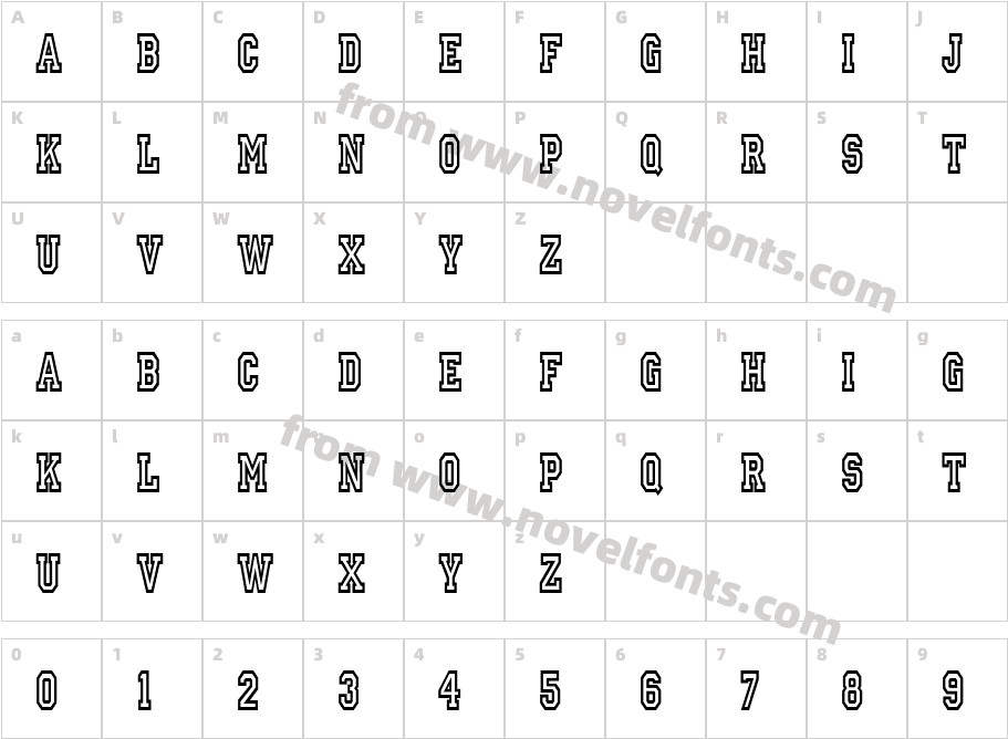 IvyLeagueCondensedOutlineRegularSWFTECharacter Map