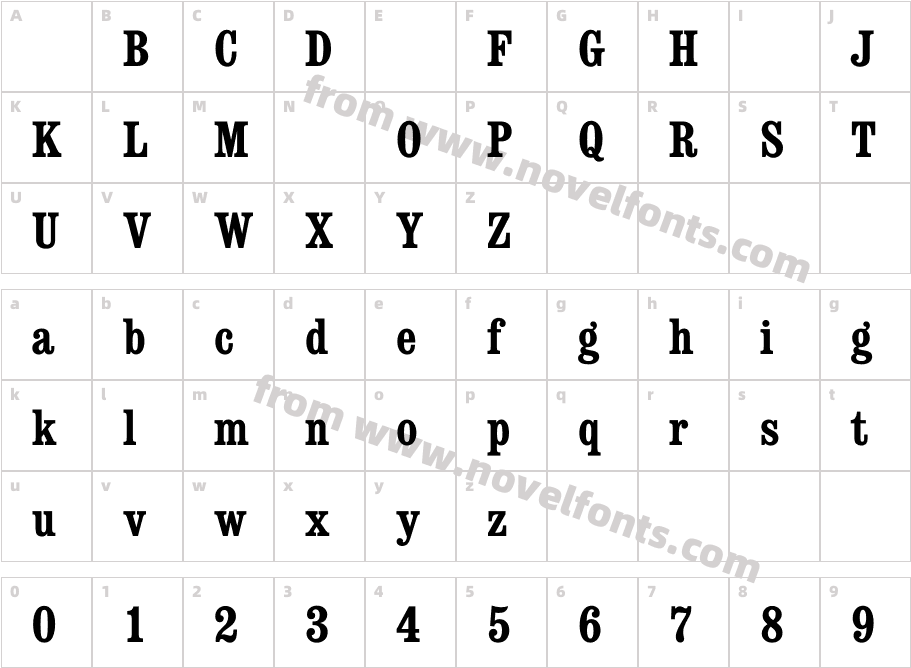 ConsortBoldCondensedCharacter Map