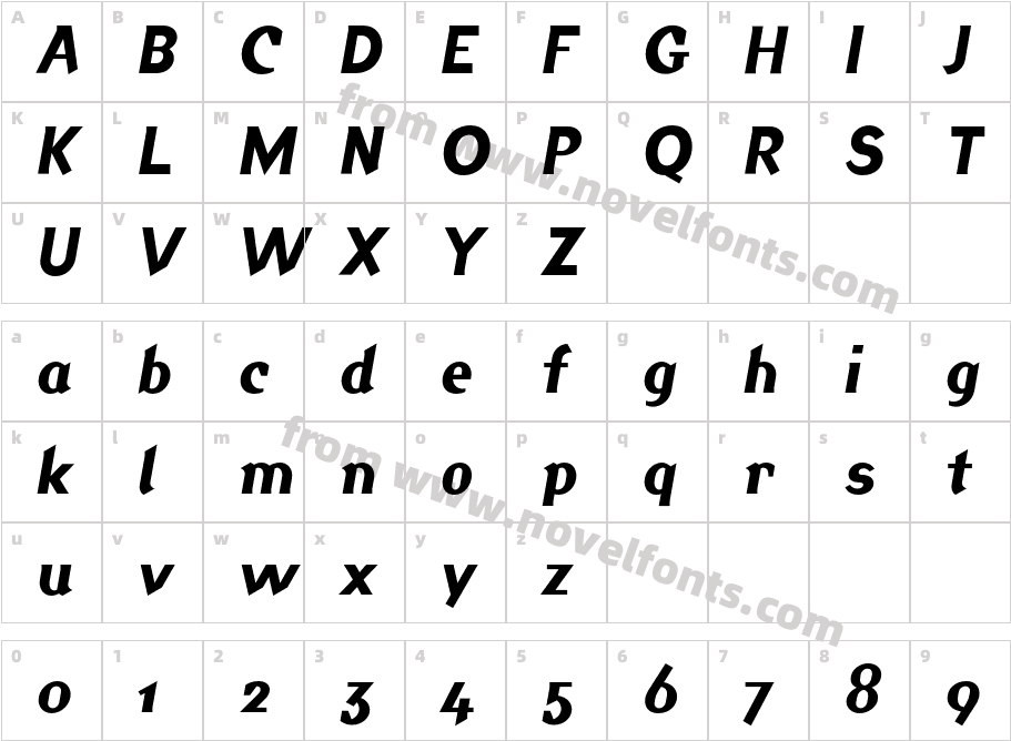 Jackdaw-ItalicCharacter Map