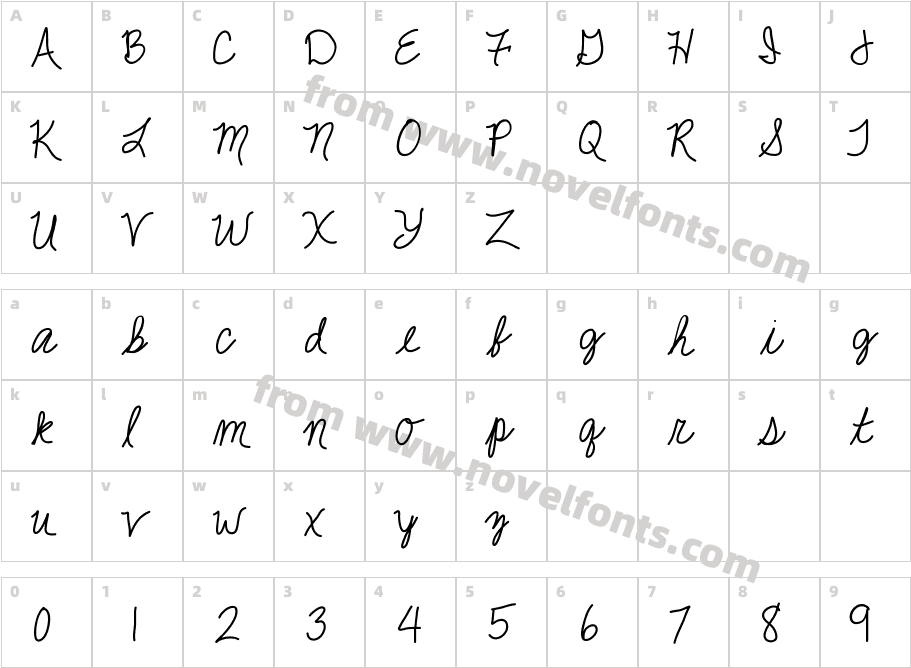 JackieKCursiveCharacter Map