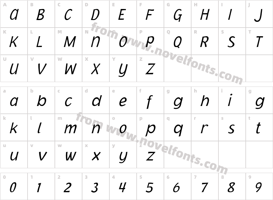 Jacoby ICG LightItalicCharacter Map