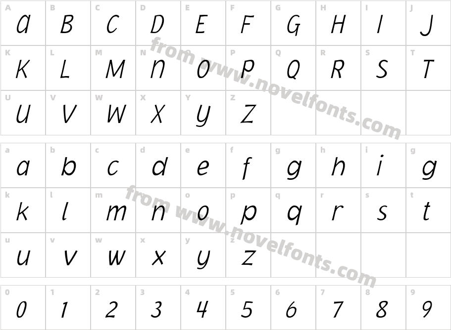 Jacoby ICG XLightItalicCharacter Map