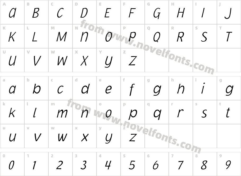 JacobyICG-XLightItalicCharacter Map