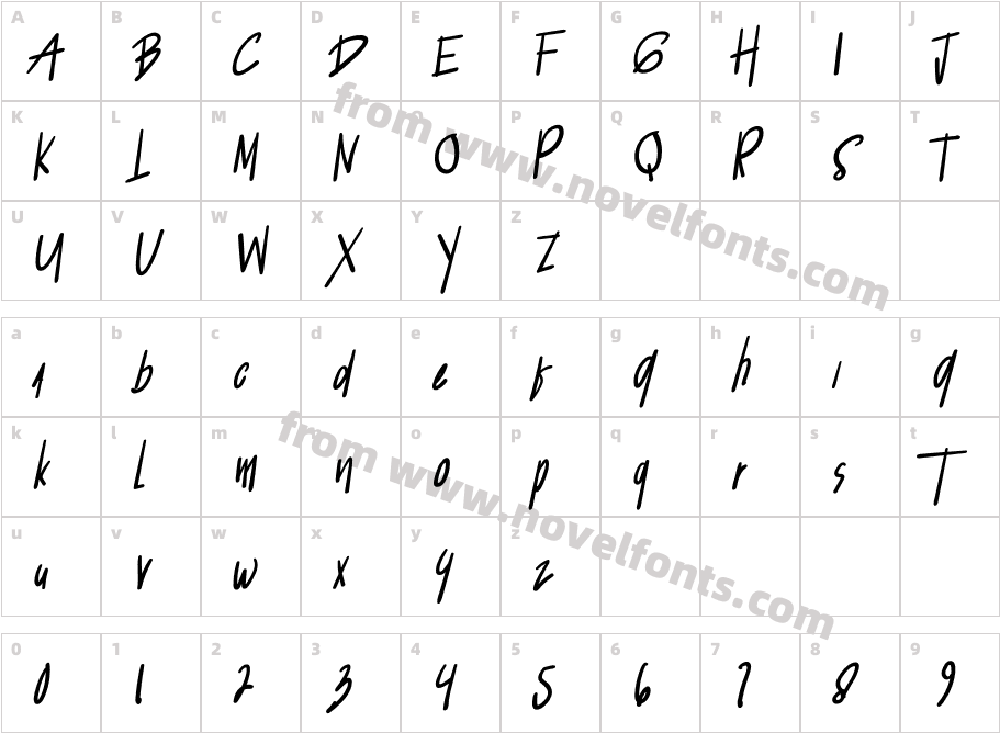 JakartaHandwrittenRegularCharacter Map