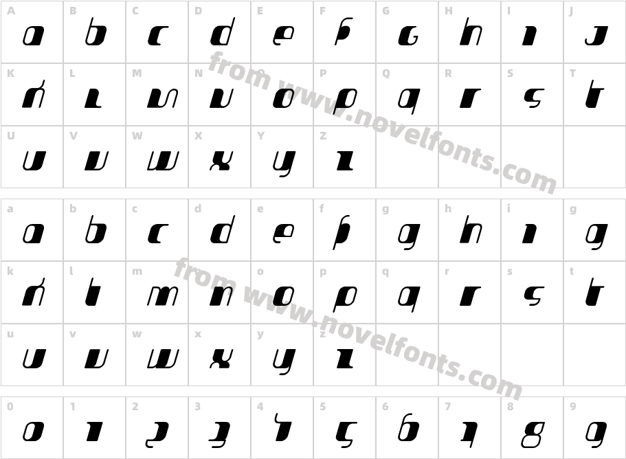 Jakone-CondensedBoldItalicCharacter Map