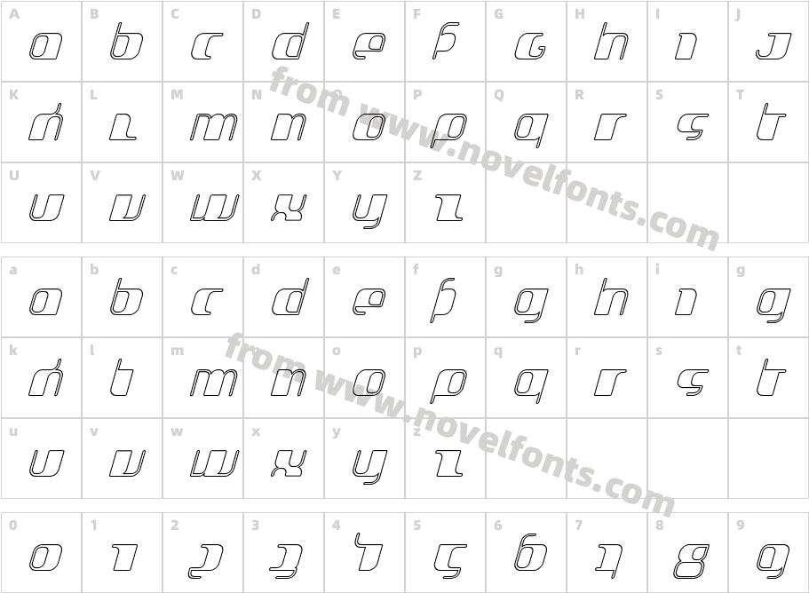 Jakone-OutlineItalicCharacter Map