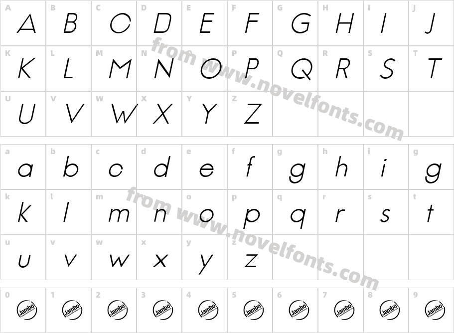 Jambetica-LightItalicCharacter Map
