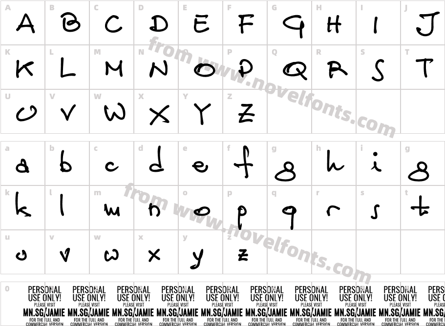 Jamie Handwriting PERSONAL USE RegularCharacter Map