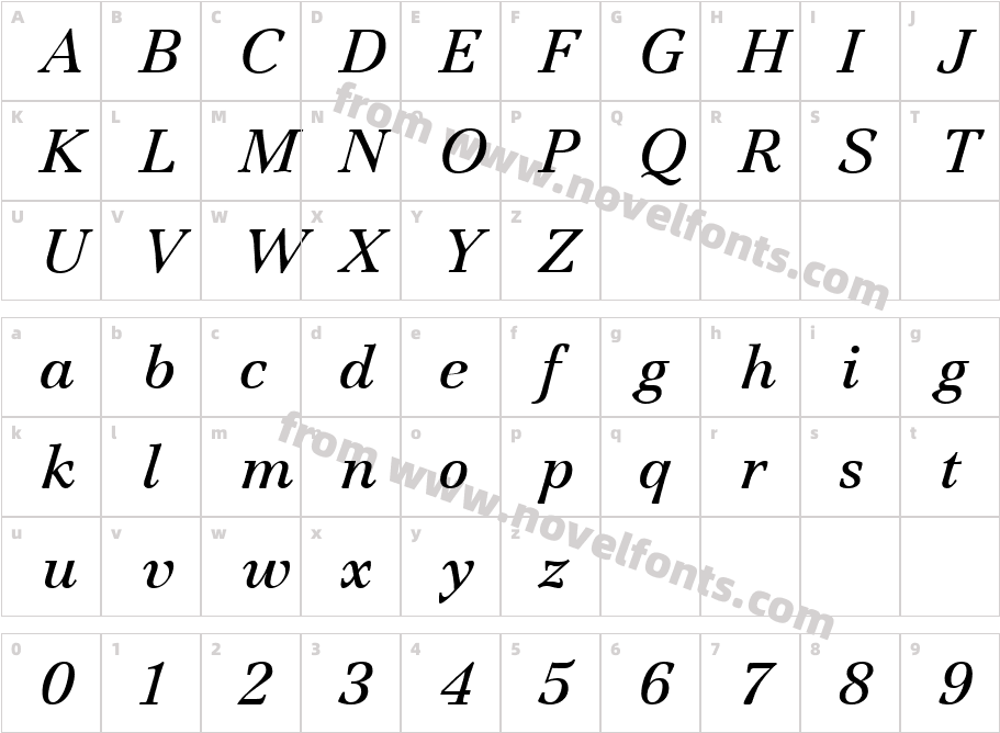 JamilleBookItalicCharacter Map