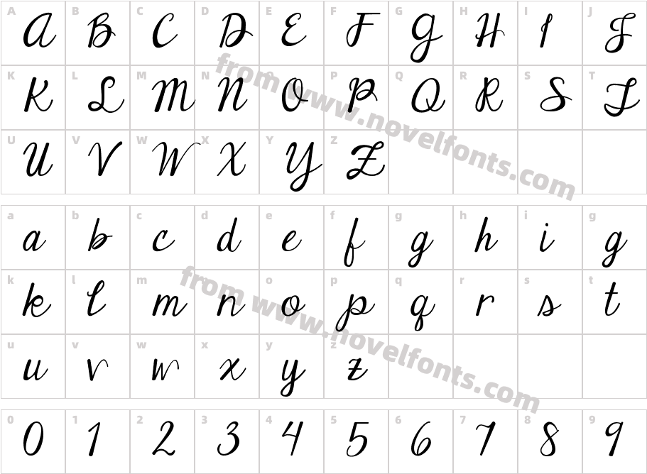 Janda Elegant HandwritingCharacter Map