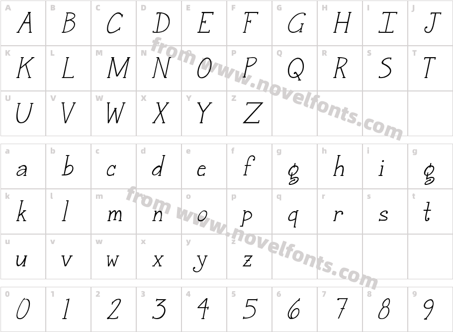 Janda Snickerdoodle Serif ItalicCharacter Map